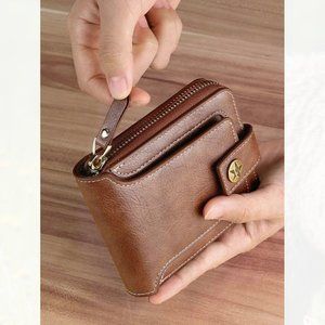 New Men Button Decor Zipper Around Small Wallet 230